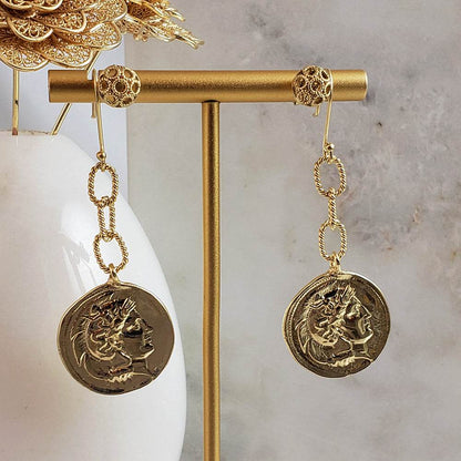Roman Great Alexander Coin Dangle Earrings - TurkishBling