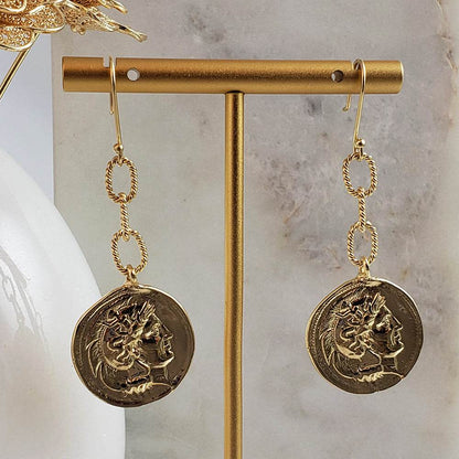 Roman Great Alexander Coin Dangle Earrings - TurkishBling