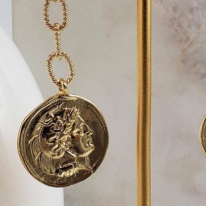 Roman Great Alexander Coin Dangle Earrings - TurkishBling