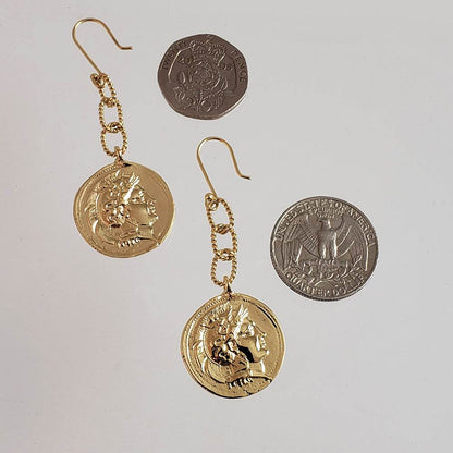 Roman Great Alexander Coin Dangle Earrings - TurkishBling