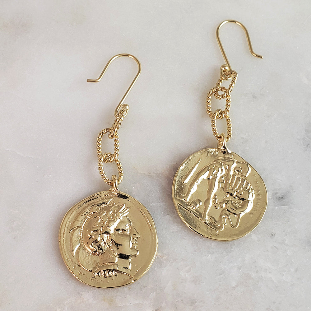 Roman Great Alexander Coin Dangle Earrings