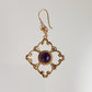 Venetian Scrollwork Engraved Geometric Earrings with Amethyst Gemstone