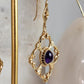 Venetian Scrollwork Engraved Geometric Earrings with Amethyst Gemstone