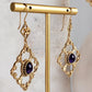 Venetian Scrollwork Engraved Geometric Earrings with Amethyst Gemstone