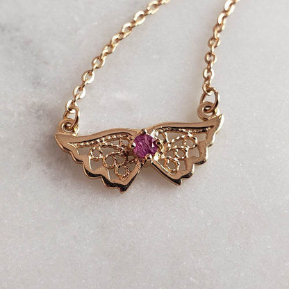Charm Necklace Collection with Ruby – Angel Wings, Elephant, Cross – Gold over Bronze - TurkishBling