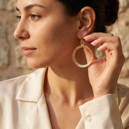 Circle Textured Hoop Earrings – Large Statement Drop Design
