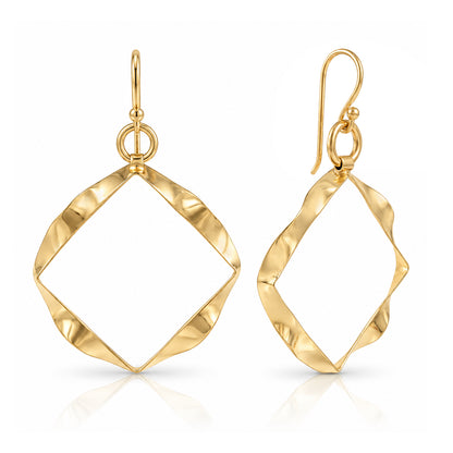 Wavy Square Drop Earrings – Bold Open Frame Look