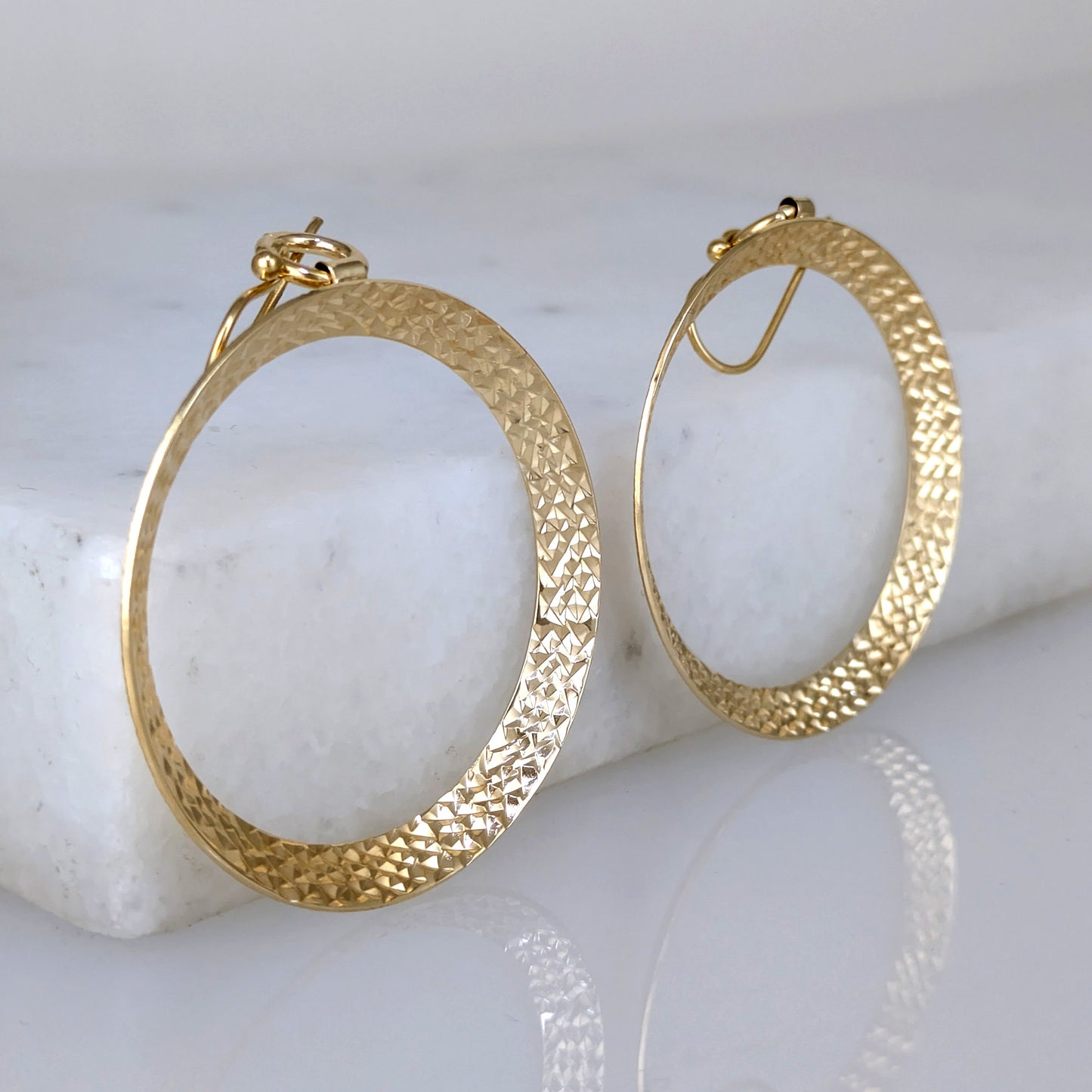 Textured Hoop Earrings on Hooks 2"