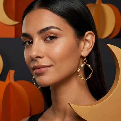 Wavy Square Drop Earrings – Bold Open Frame Look