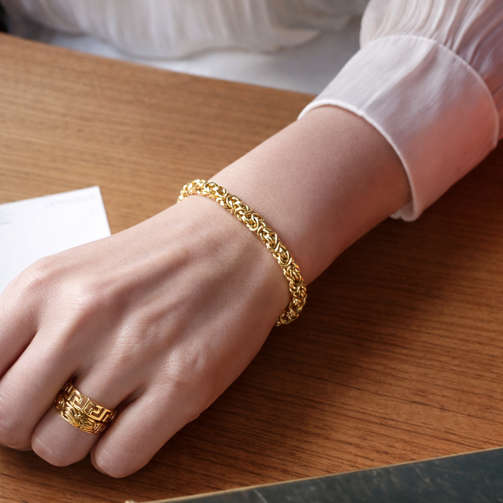 Gold Byzantine Chain Bracelet – Artisan Design, Statement Gold Jewelry with Adjustable Length
