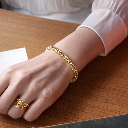 Gold Byzantine Chain Bracelet – Artisan Design, Statement Gold Jewelry with Adjustable Length