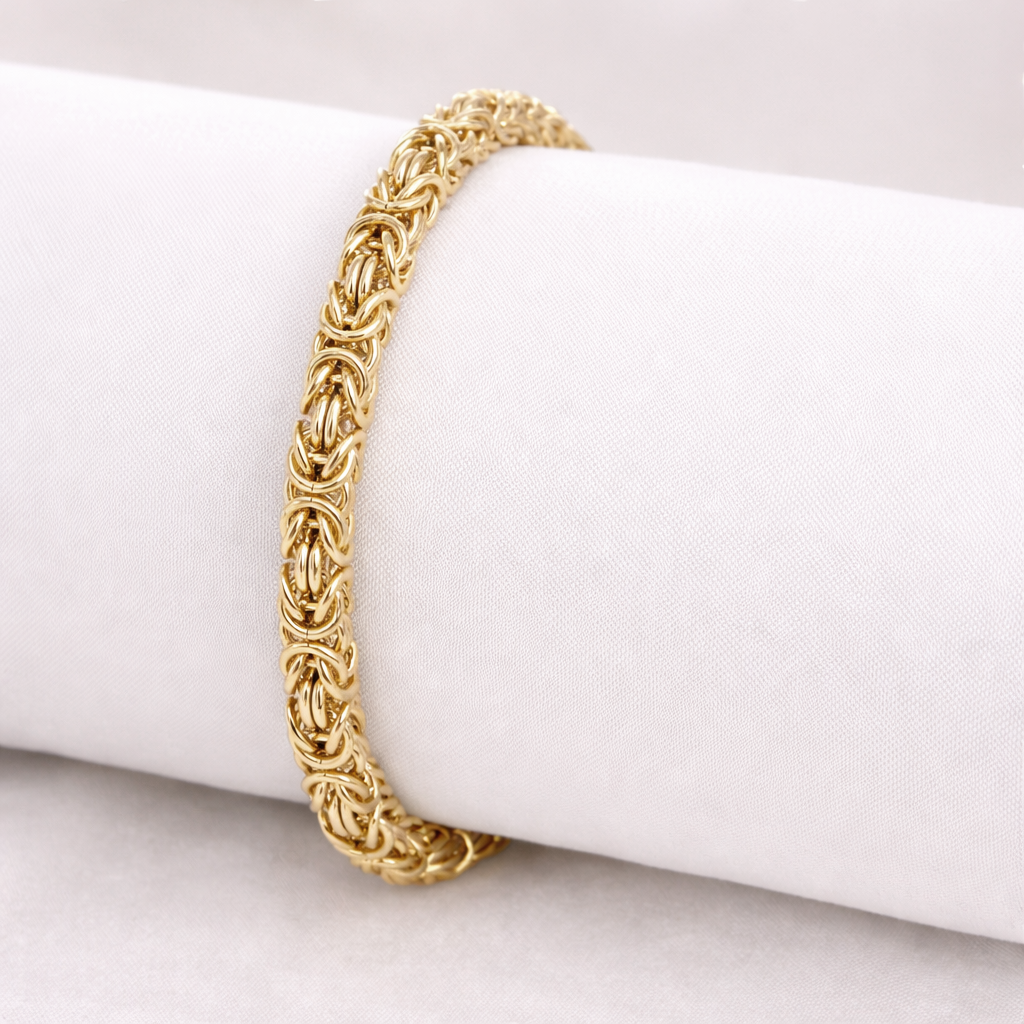 Byzantine Chain Bracelet – 7+1 in. Adjustable Toggle Clasp with Gemstone accent, 5.5 mm Width