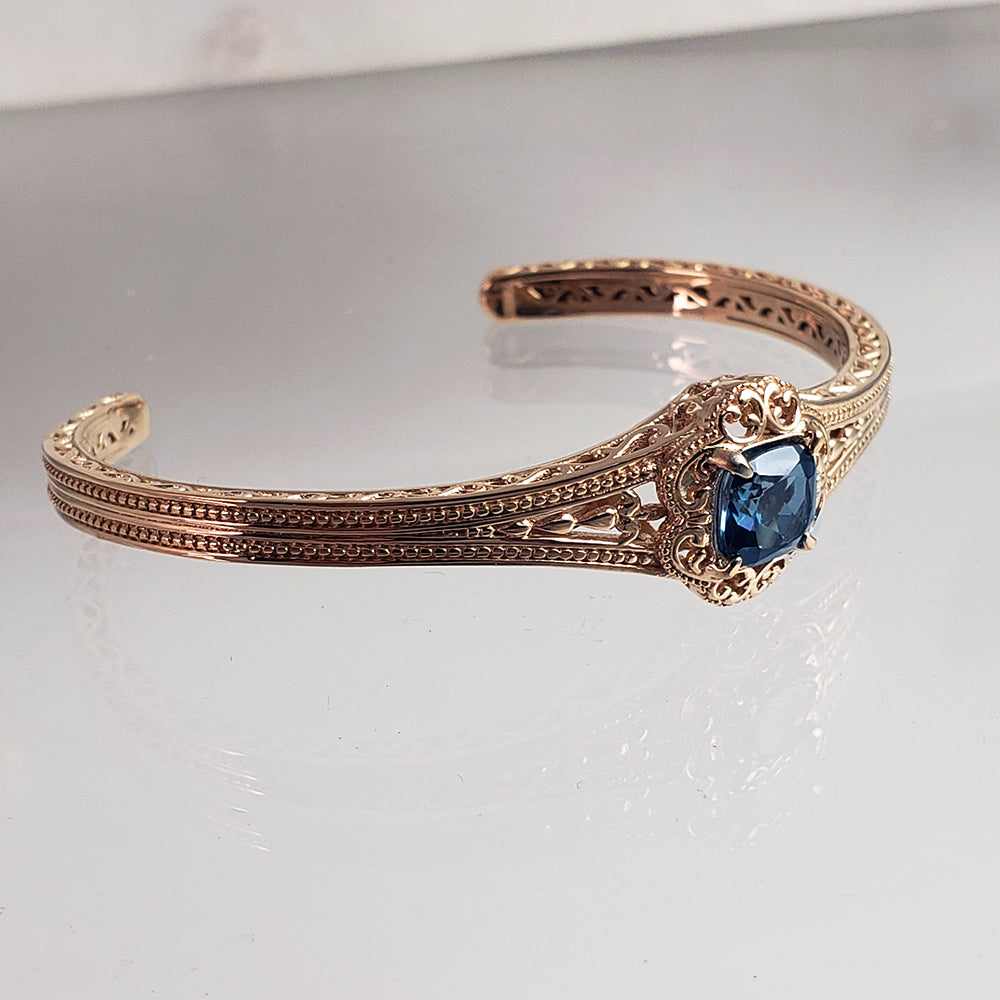 London Blue Topaz Colored Quartz Scrollwork Bangle Bracelet