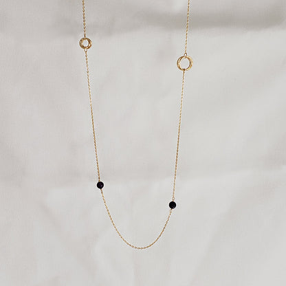 Beaded Station Necklace – 32" Minimalist Design with 6mm Gemstone Beads and Gold Stations (Copy)