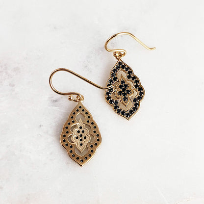 Elegant Black Spinel Turkish Drop Earrings