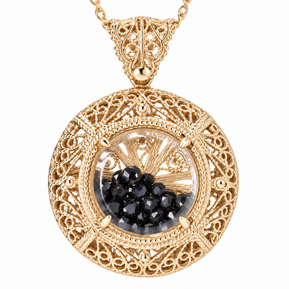 Filigree Locket Shaker Pendant with Floating Gemstones – 36 in. Love Link Chain