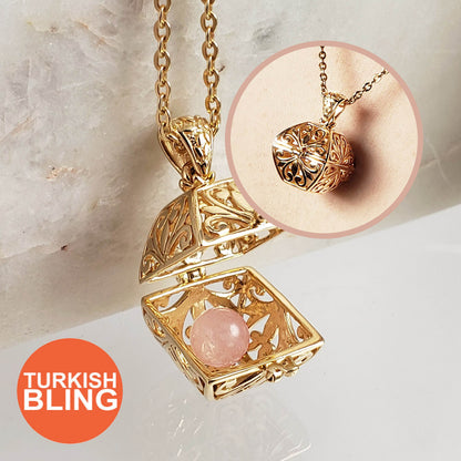Byzantine Scrollwork 18K Gold Plated 8mm Loose Gemstone Charm Box Pendant - TurkishBling