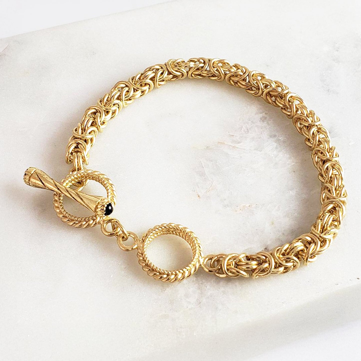 Byzantine Chain Bracelet – 7+1 in. Adjustable Toggle Clasp with Gemstone accent, 5.5 mm Width