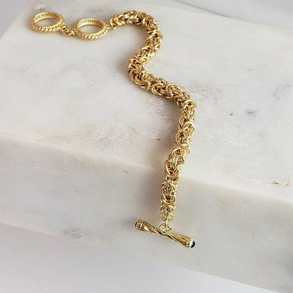 Byzantine Chain Bracelet – 7+1 in. Adjustable Toggle Clasp with Gemstone accent, 5.5 mm Width - TurkishBling
