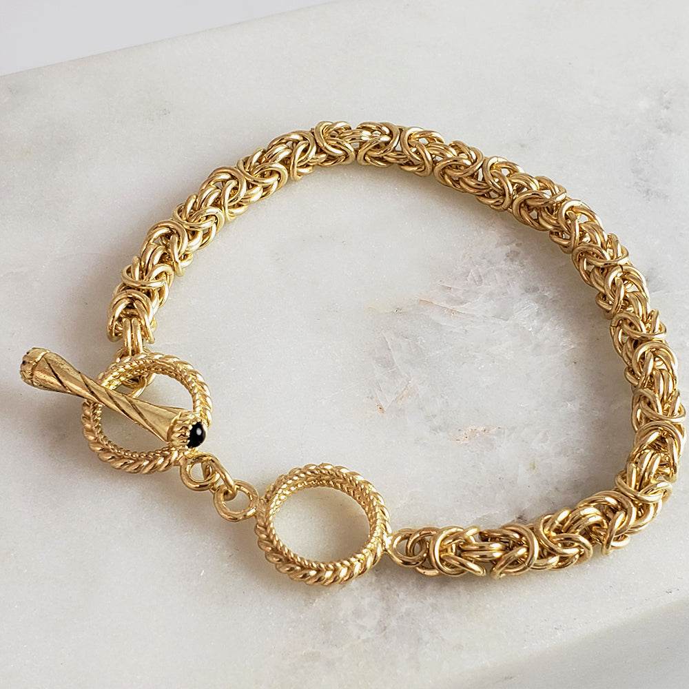 Byzantine Chain Bracelet – 7+1 in. Adjustable Toggle Clasp with Gemstone accent, 5.5 mm Width - TurkishBling