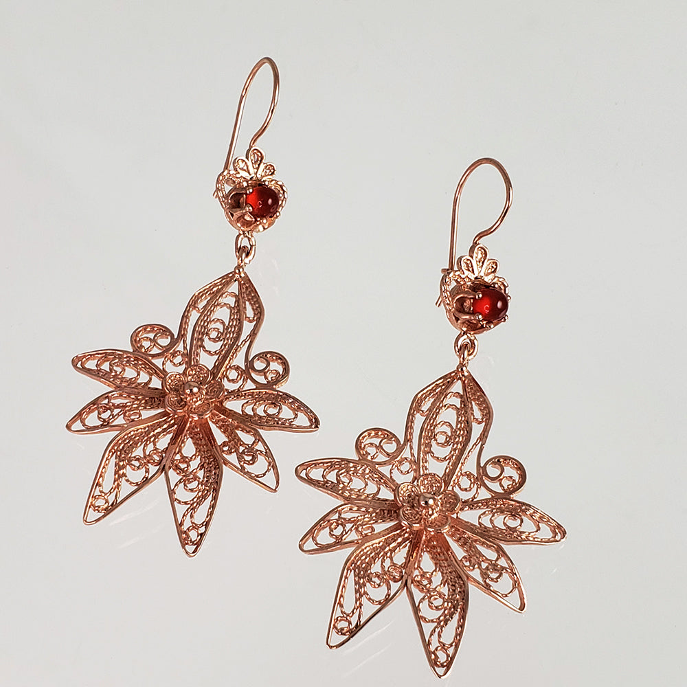 18K Gold Plated 2.5" Carnelian Filigree Earrings