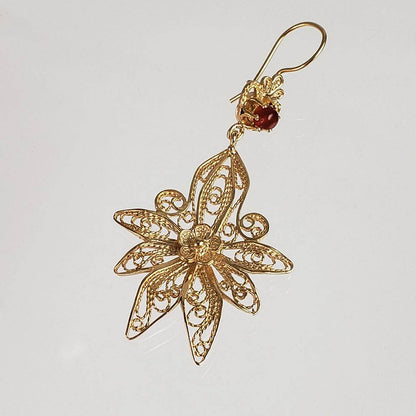 Dangling Carnelian Earrings with Floral Filigree Drop Design - TurkishBling