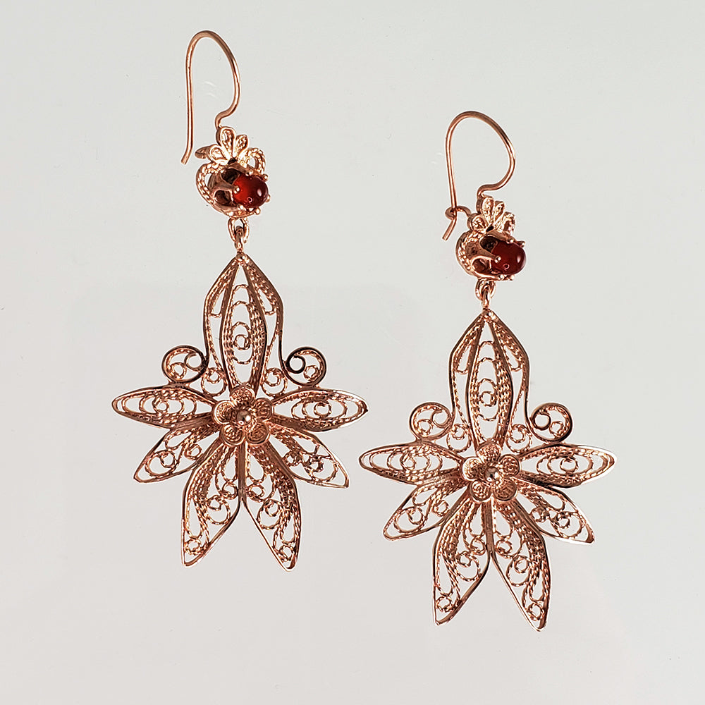 18K Gold Plated 2.5" Carnelian Filigree Earrings