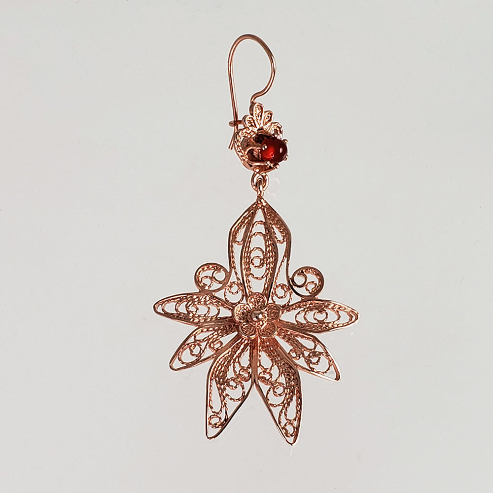 18K Gold Plated 2.5" Carnelian Filigree Earrings