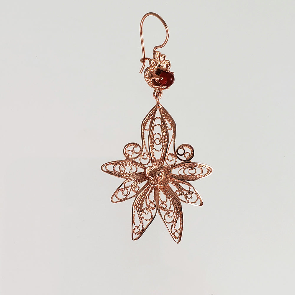 18K Gold Plated 2.5" Carnelian Filigree Earrings