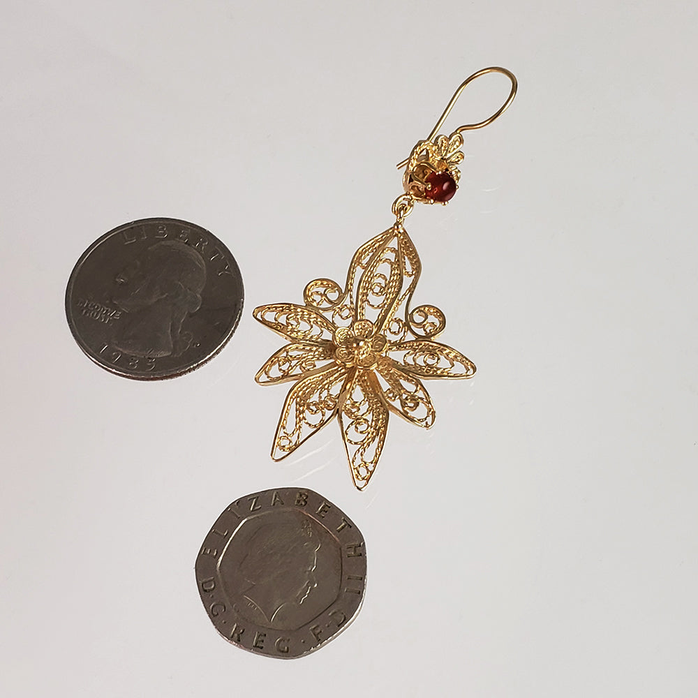 18K Gold Plated 2.5" Carnelian Filigree Earrings