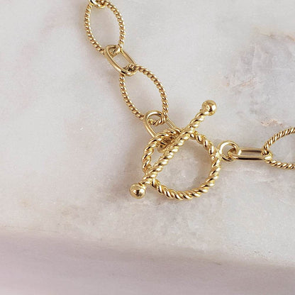 Rope Chain Link Toggle Bracelet with Oval and Round Links - TurkishBling
