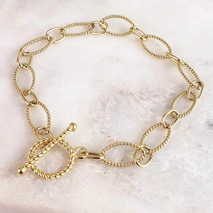 Rope Chain Link Toggle Bracelet with Oval and Round Links - TurkishBling