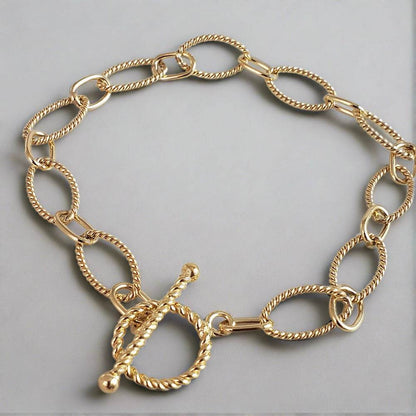 Rope Chain Link Toggle Bracelet with Oval and Round Links - TurkishBling