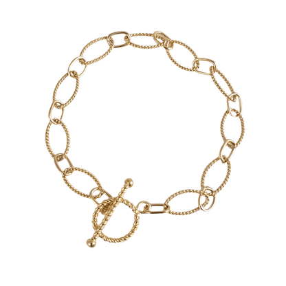 Rope Chain Link Toggle Bracelet with Oval and Round Links - TurkishBling