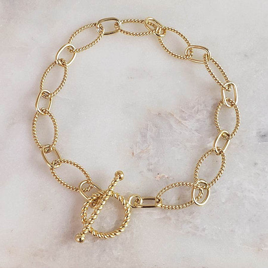 Rope Chain Link Toggle Bracelet with Oval and Round Links - TurkishBling