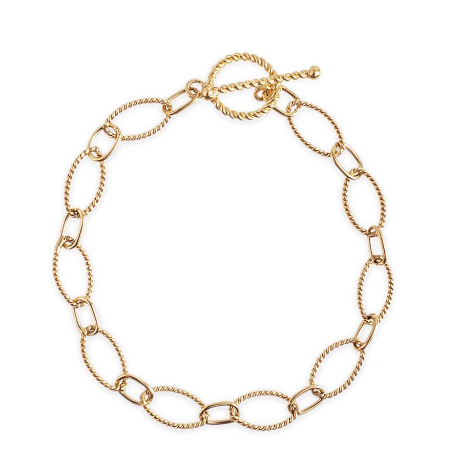 Rope Chain Link Toggle Bracelet with Oval and Round Links - TurkishBling