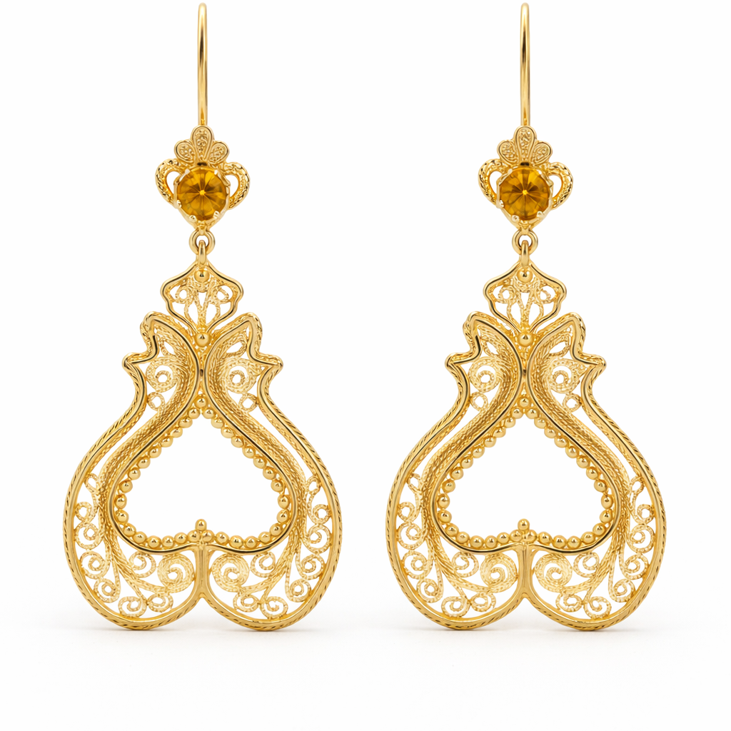 Filigree Drop Earrings with Tanzanite and Fire Opal