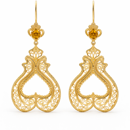 Filigree Drop Earrings with Tanzanite and Fire Opal