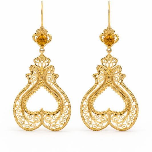Filigree Drop Earrings with Tanzanite and Fire Opal