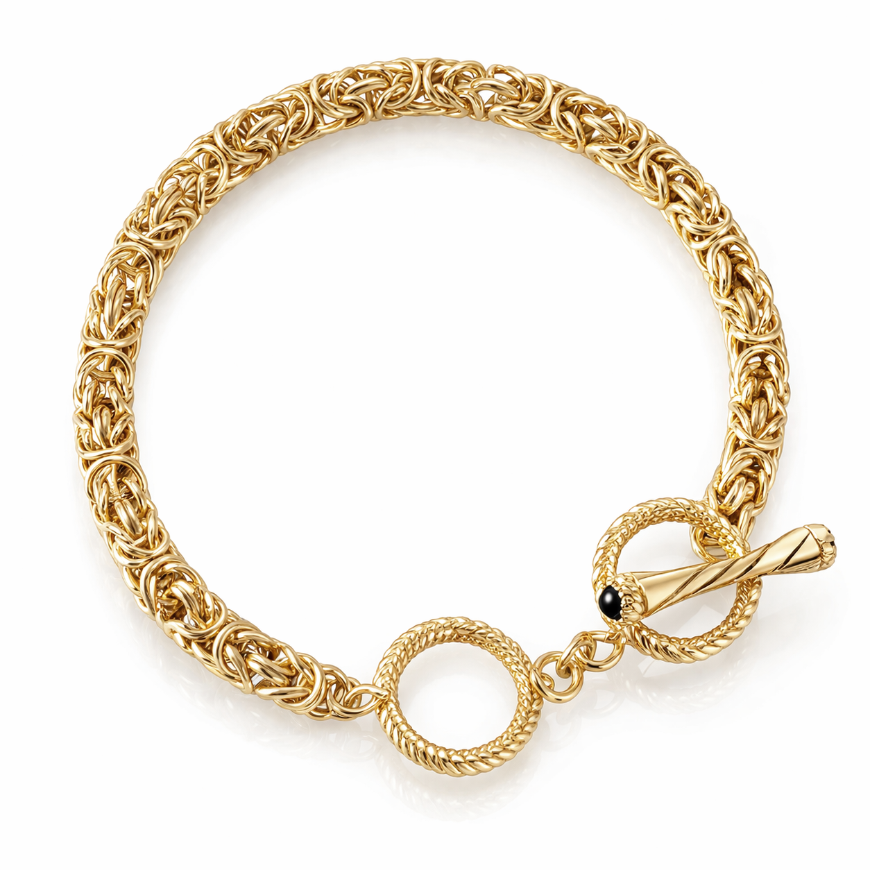 Byzantine Chain Bracelet – 7+1 in. Adjustable Toggle Clasp with Gemstone accent, 5.5 mm Width