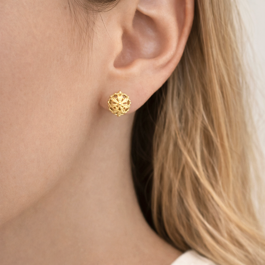 Ornate Sphere Stud Earrings with Floral Filigree Detail