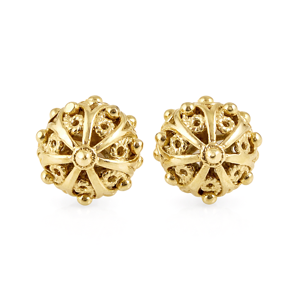 Ornate Sphere Stud Earrings with Floral Filigree Detail