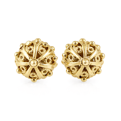Filigree Sphere Stud Earrings with Floral Filigree Detail and Milgrain