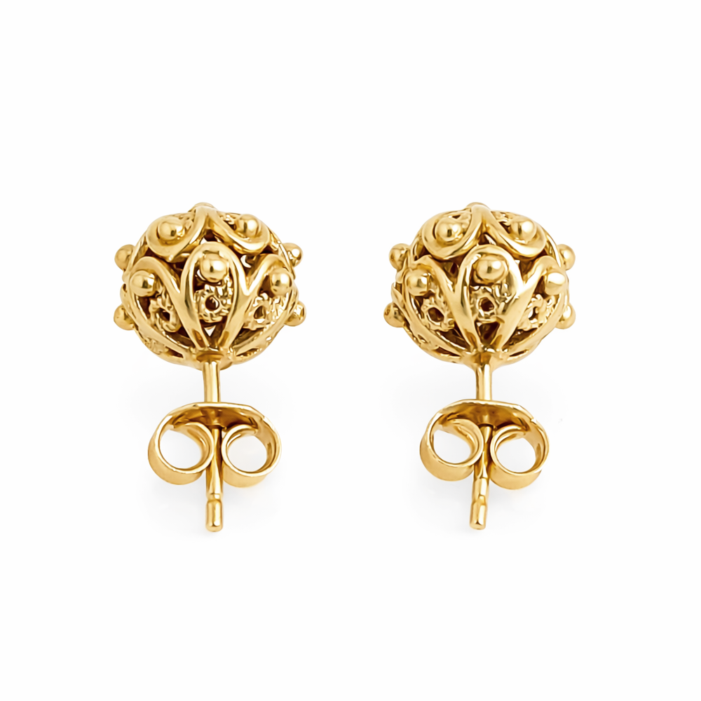 Ornate Sphere Stud Earrings with Floral Filigree Detail