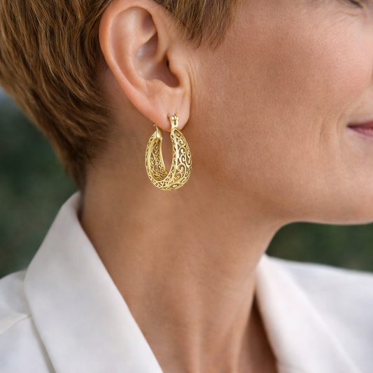 Graduated Scrollwork Hoop Earrings