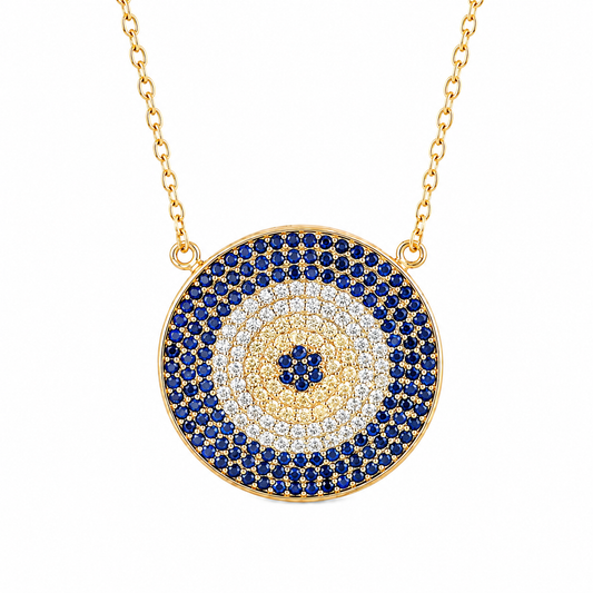 Evil Eye Crystal Disc Necklace Adjustable Pendant Necklace