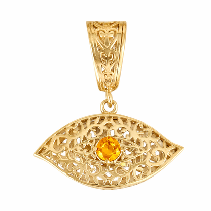 Filigree Evil Eye Pendant with Blue Crystal or Citrine Options
