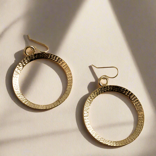 Textured Hoop Earrings on Hooks 2"