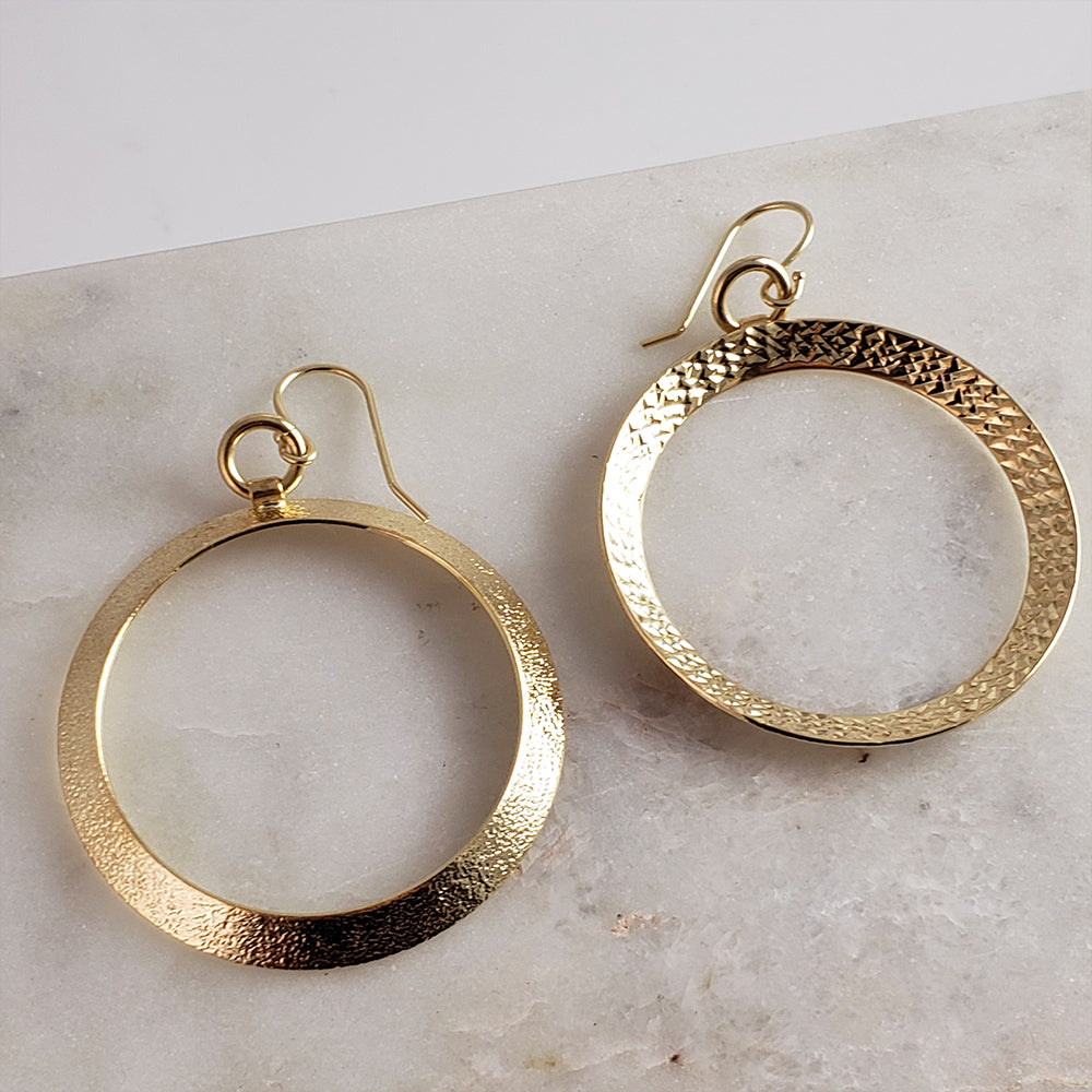 Textured Hoop Earrings on Hooks 2"