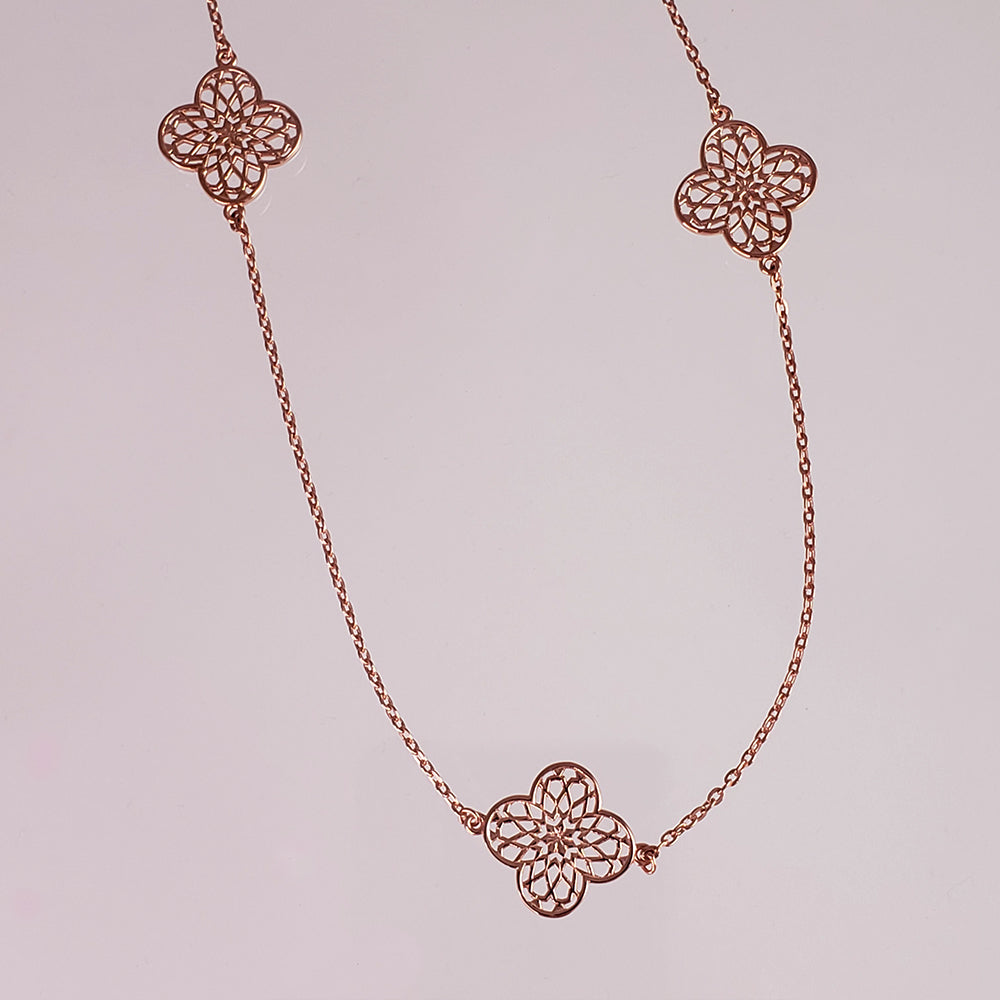Rose Gold Plated Filigree Station Necklace